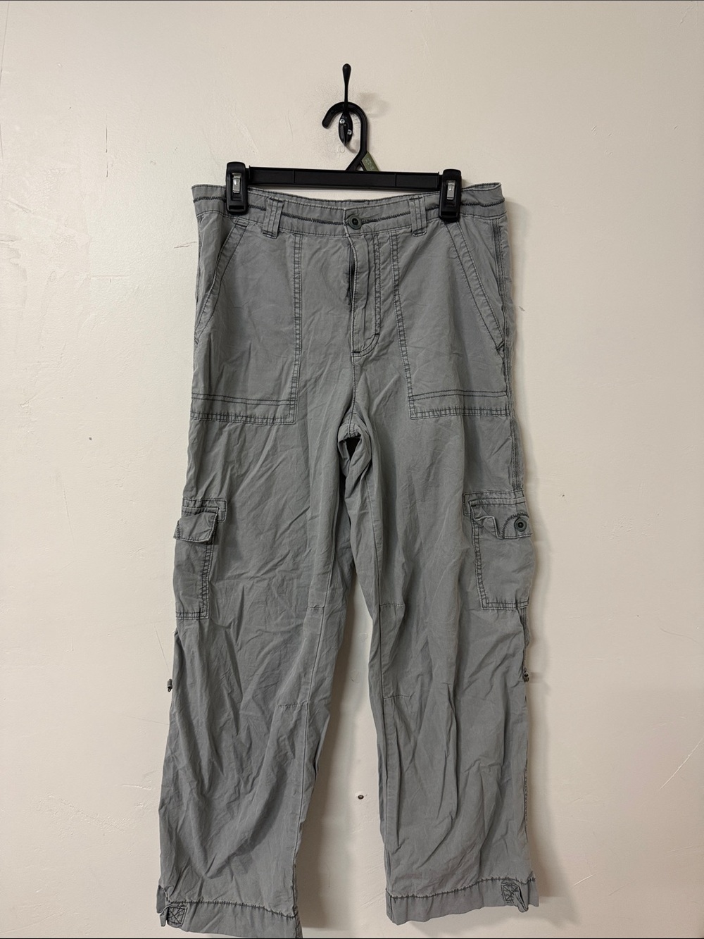 Pilcro Wide Leg Cargo Pants in Light Gray